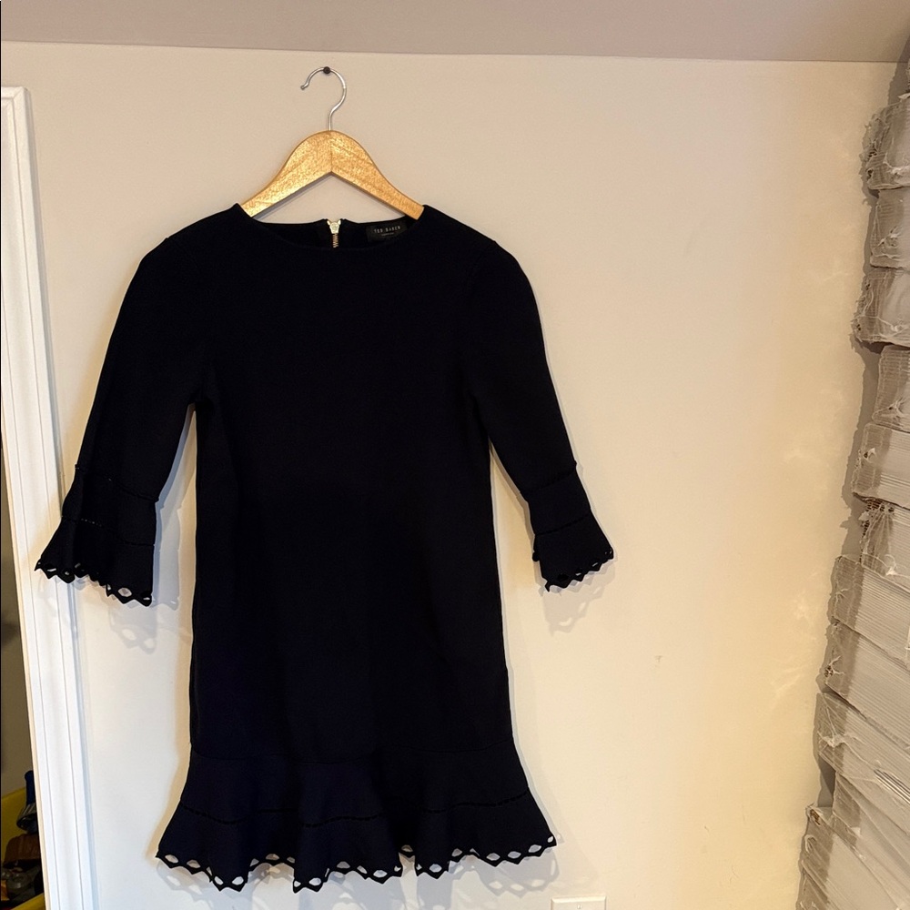 Ted Baker Yazmin Knitted Frill Dress Dark Blue 2 - Picture 3 of 7